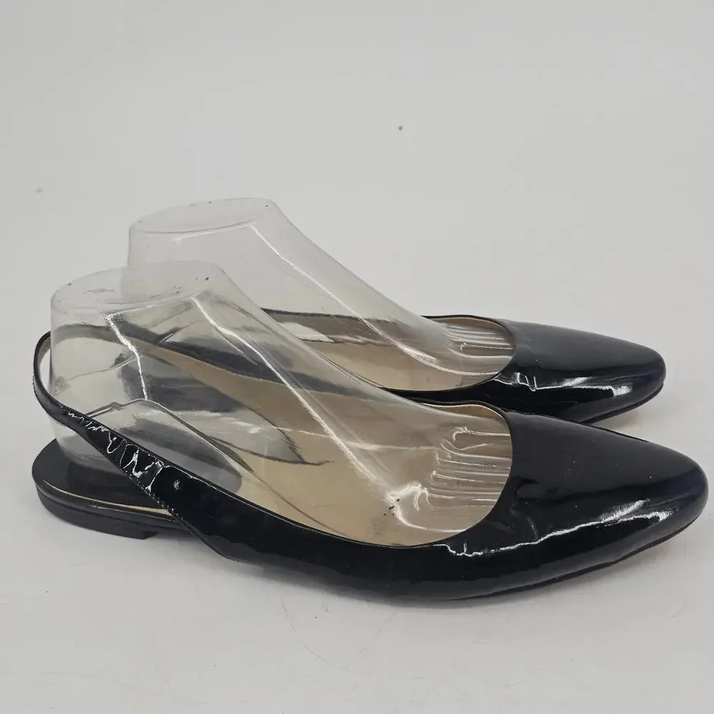 Vintage Jil Sander Black Patent Leather Almond Toe Slingback Flat Shoe EU 41 COA